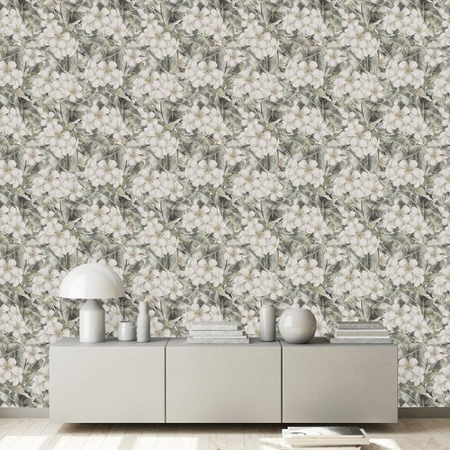 Contemporary White Flowers Wallpaper Fashionable