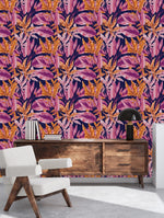 Dark Wallpaper with Pink Leaves