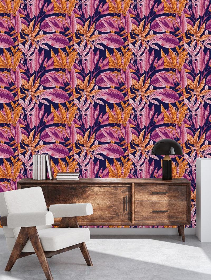 Dark Wallpaper with Pink Leaves