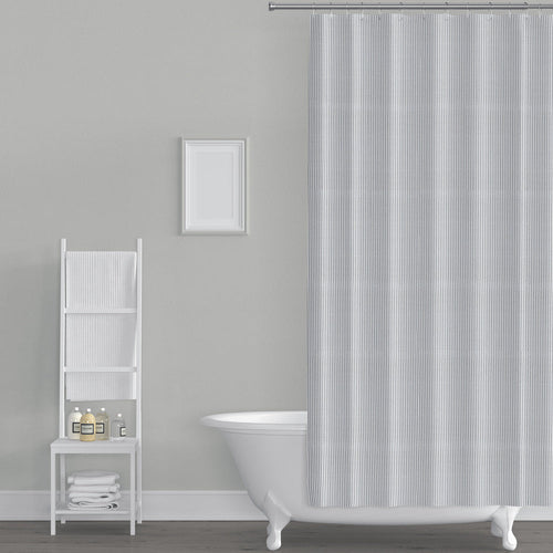 Shower Curtain in Classic Black Ticking Stripe on White