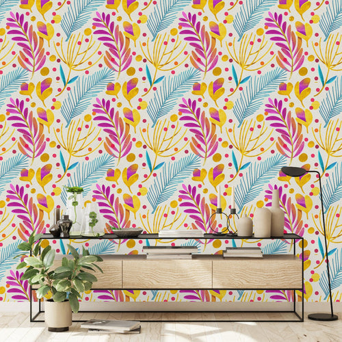 Voguish Brightly Leaves Wallpaper Chic