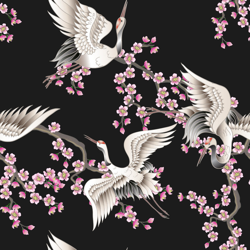 Contemporary Sakura and Cranes Wallpaper Vogue