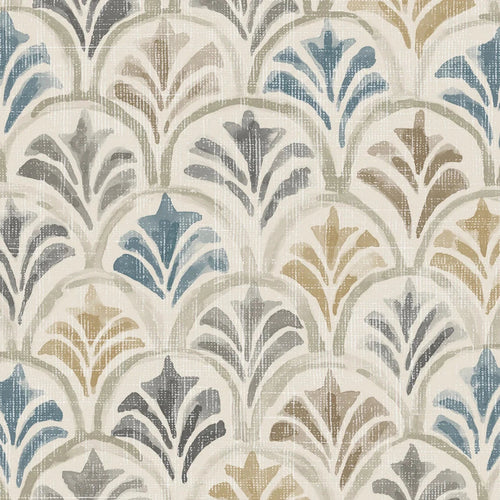 Rod Pocket Curtain Panels Pair in Countess Harbor Blue Scallop Watercolor