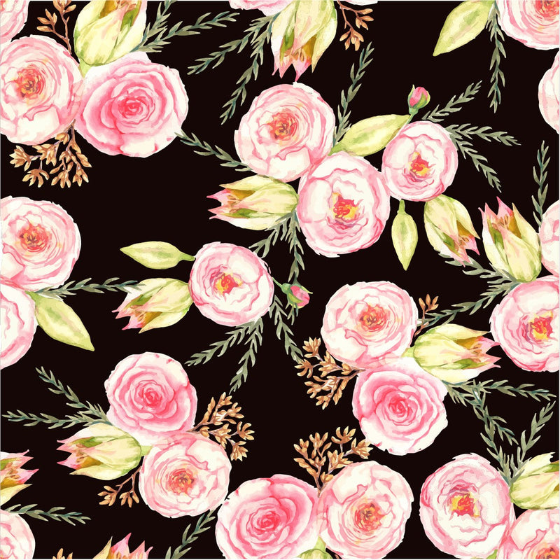 Black Wallpaper with Pink Flowers