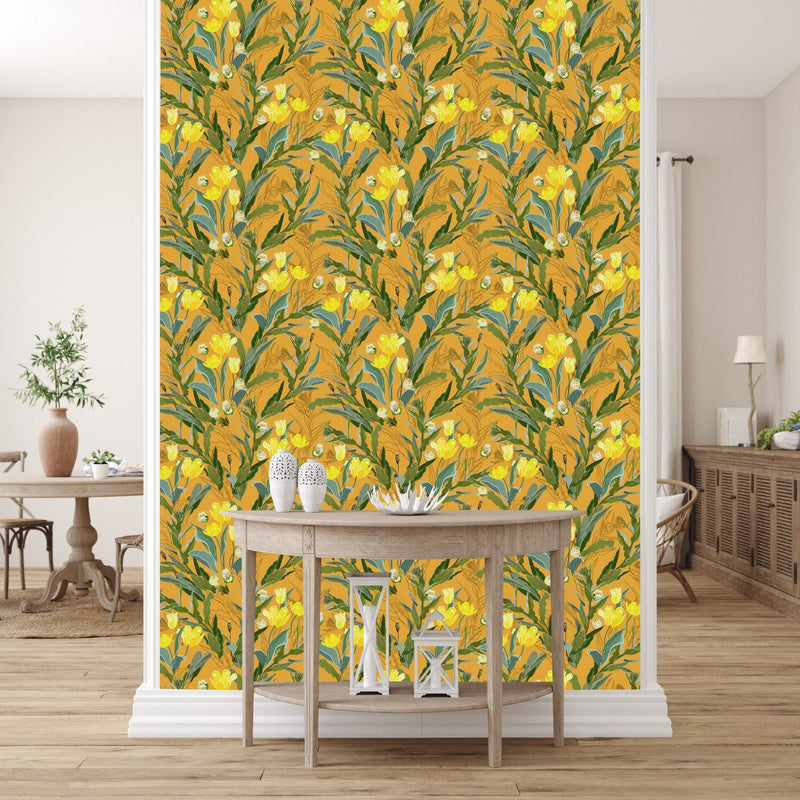 Yellow Wallpaper with Tulips