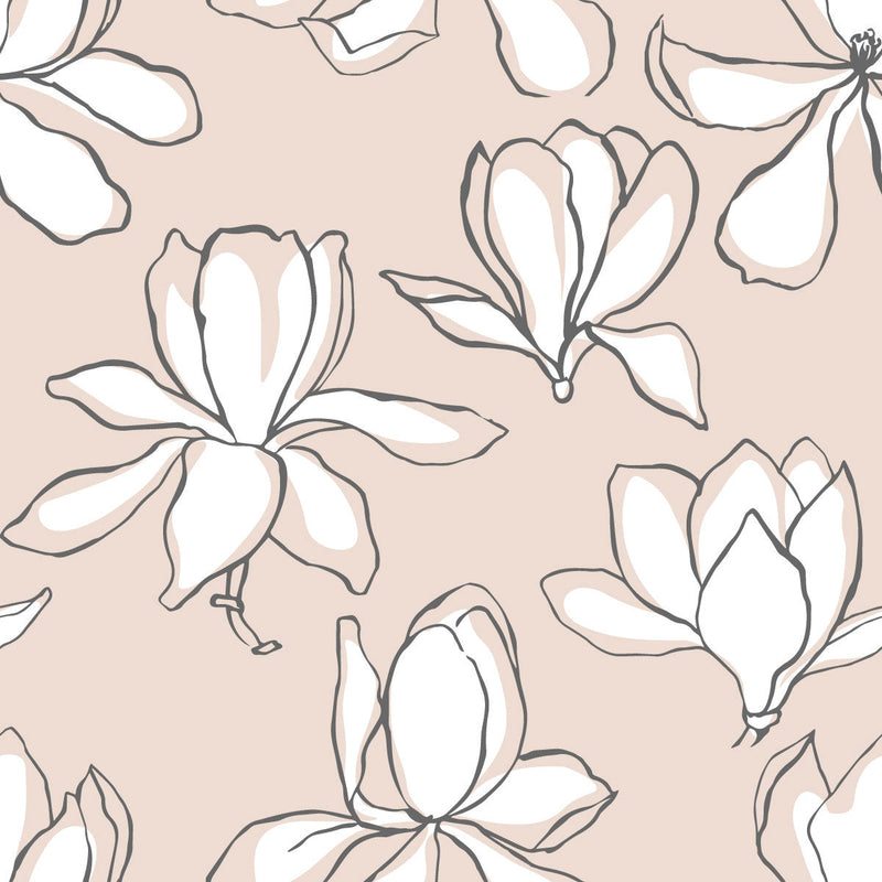 Beige Large Flowers Wallpaper
