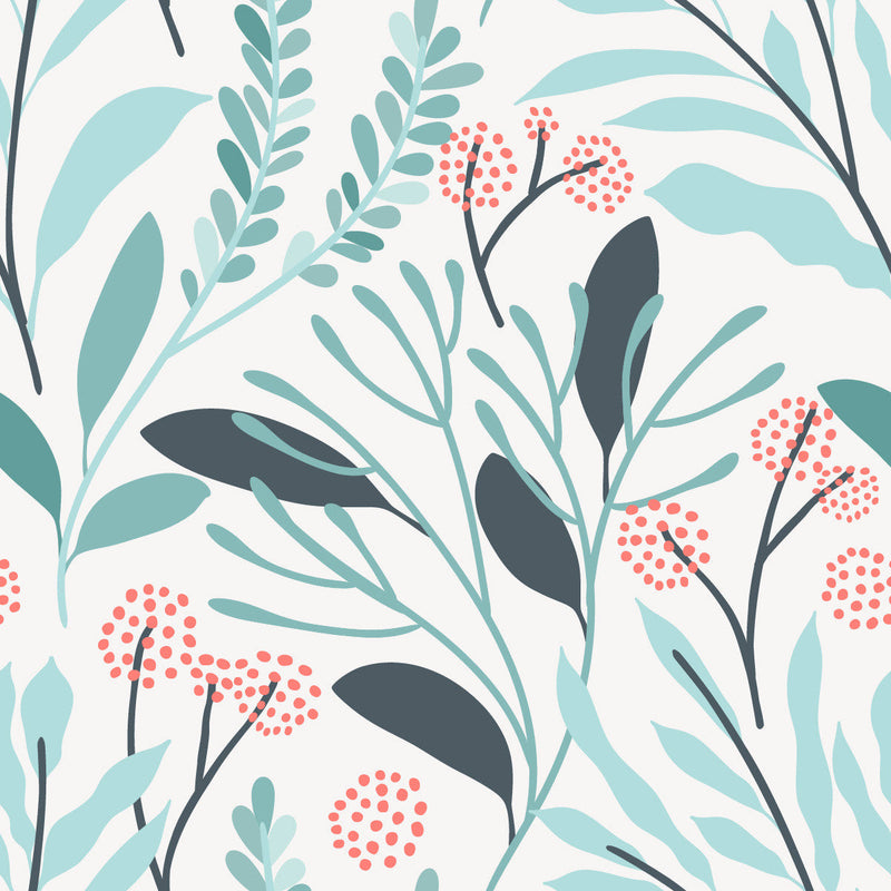 Stylish Blue Leaves Wallpaper Tasteful