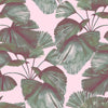 Pink Wallpaper with Green Leaves