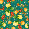 Lemons and Berries on Green Wallpaper