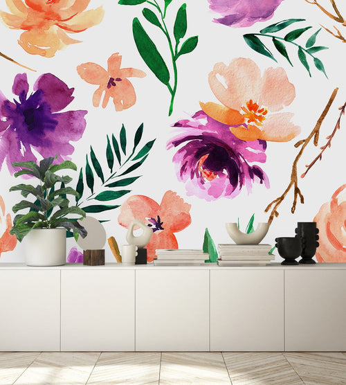 Elegant Modern Violet Flowers Wallpaper