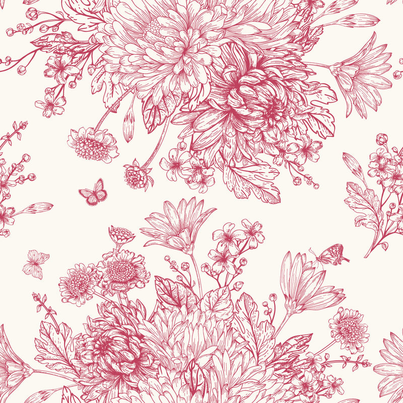 Contemporary Red Flowers Wallpaper Tasteful