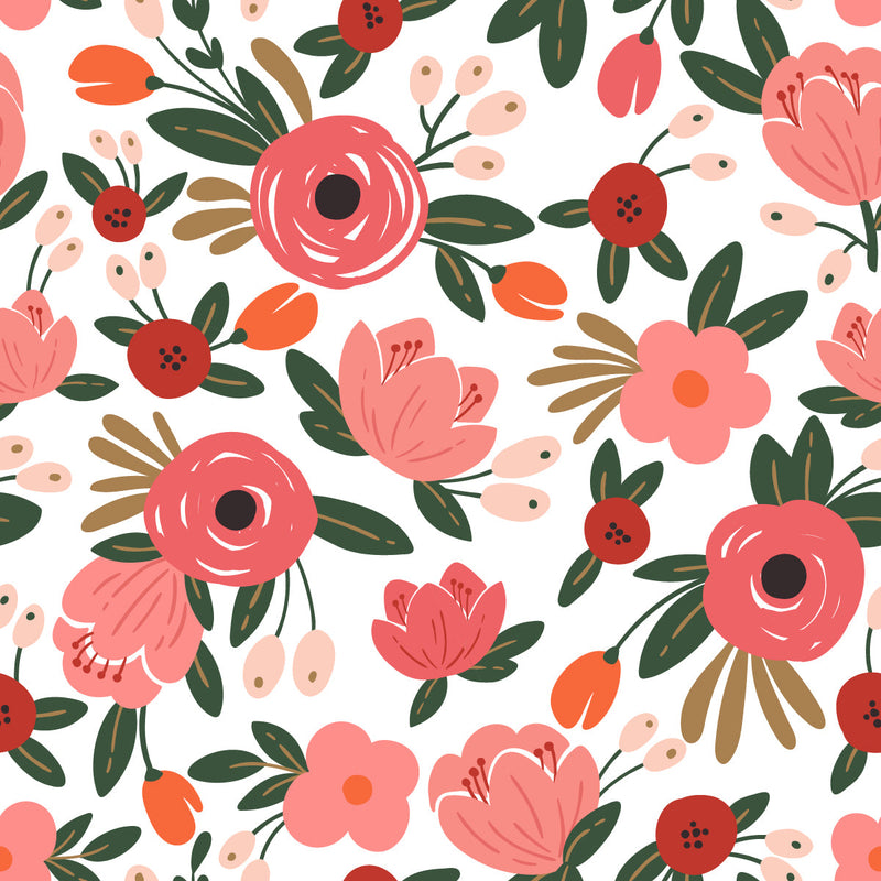 Pink Poppies on White Background Wallpaper
