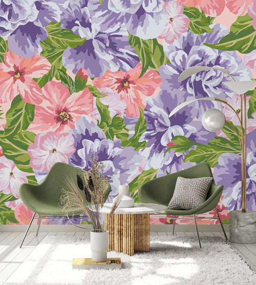 Purple and Pink Flowers Wallpaper