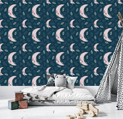 Pink Floral Moon Wallpaper