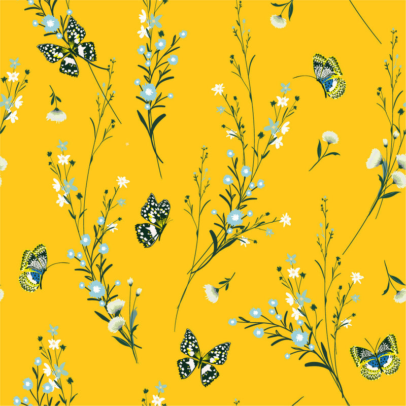 Yellow Wallpaper with Butterflies