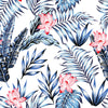 Blue Leaves and Pink Flowers Wallpaper