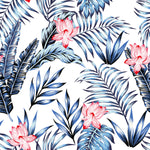 Blue Leaves and Pink Flowers Wallpaper
