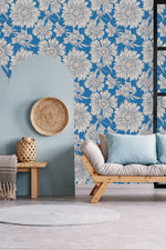 Fashionable Blue Floral Wallpaper Tasteful