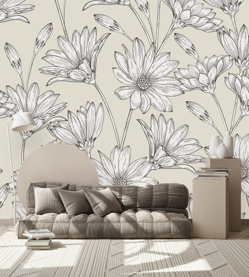 Beige Floral Wallpaper