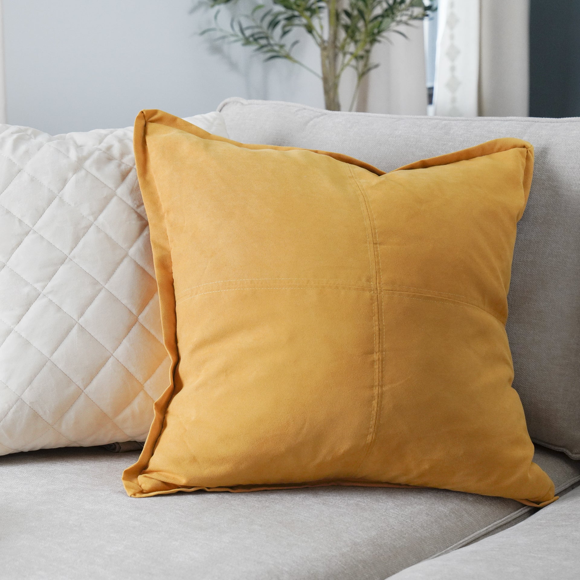 Yellow velvet sales throw pillows