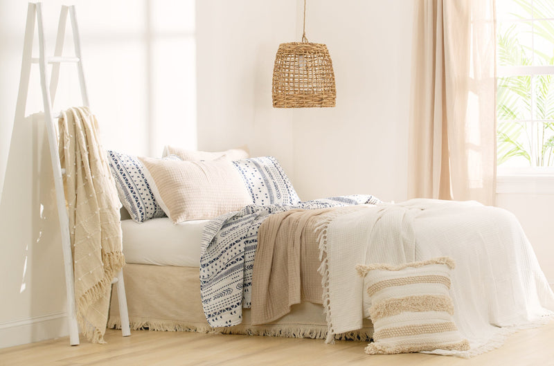 Waffle Cotton Knit Tassel Fringe Blanket/Coverlet