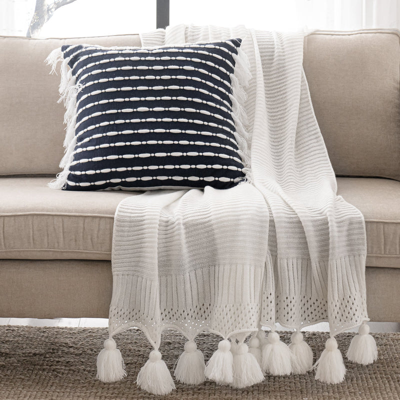 Boho Knitted Tassel Throw