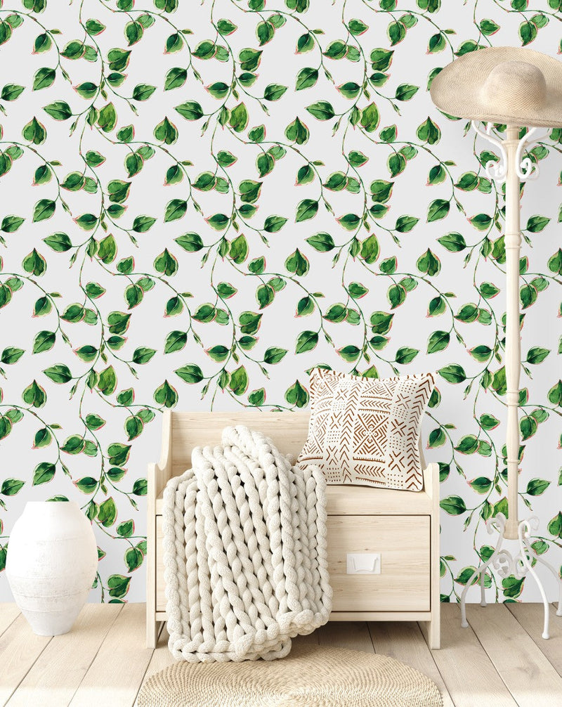 Stylish Green Leaves Wallpaper Chic High-Quality