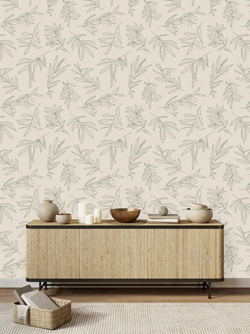 Fashionable Olive Tree Pattern Wallpaper Fashionable