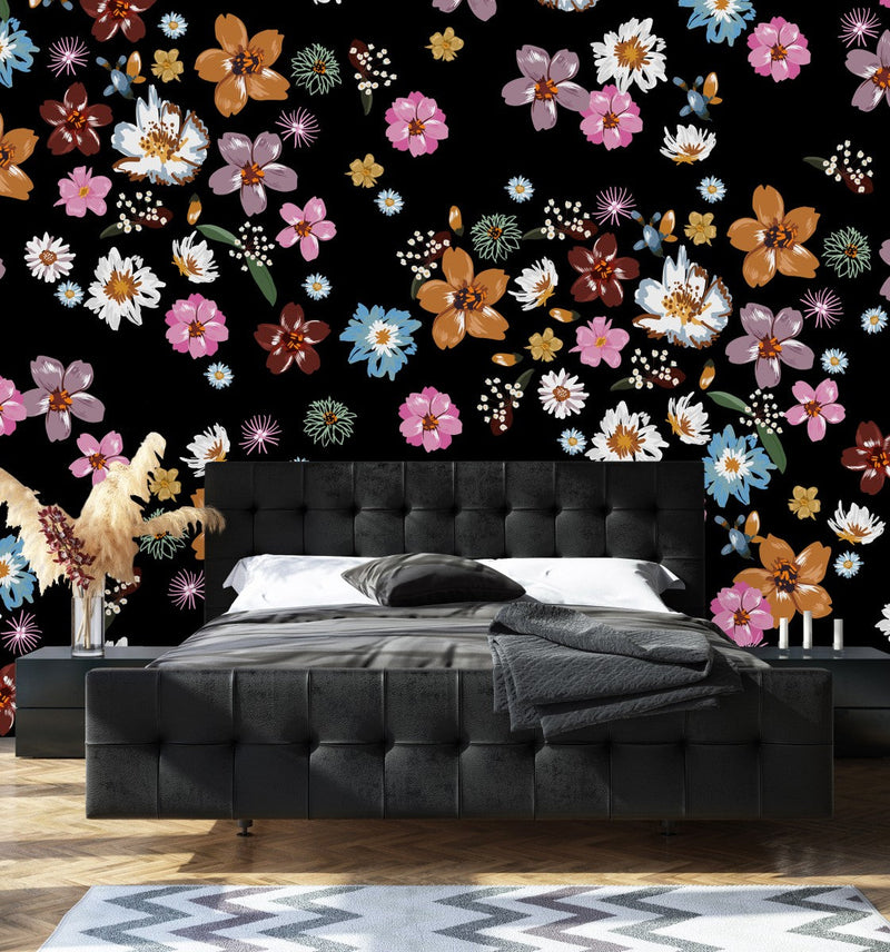 Black Wallpaper with Little Flowers