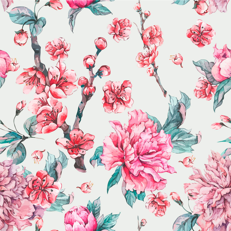 Peonies and Sakura Tree Wallpaper
