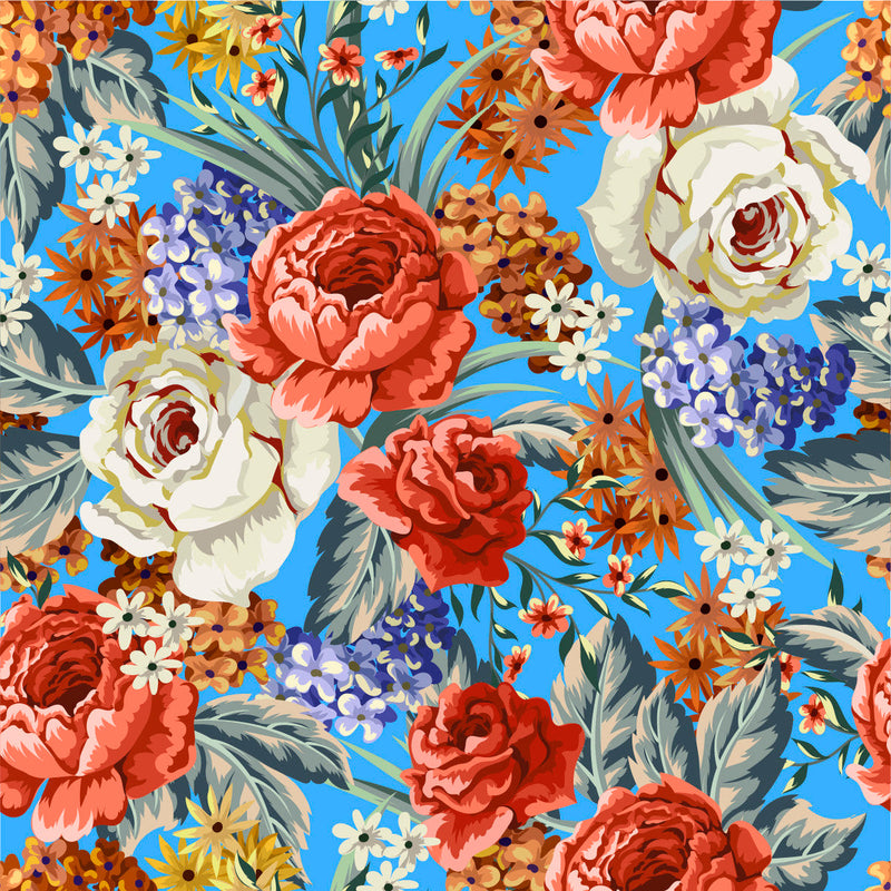 Brightly Blue Floral Wallpaper