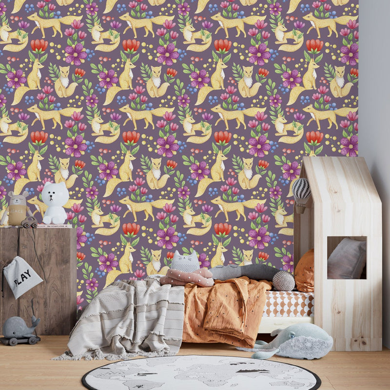 Elegant Foxes Pattern Wallpaper