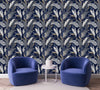 Dark Blue Wallpaper with Palm Leaves