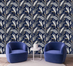 Dark Blue Wallpaper with Palm Leaves