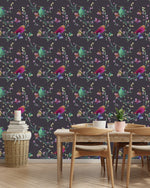 Birds and Butterflies on Dark Wallpaper