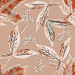 Beige Wallpaper with Leaves and Berries