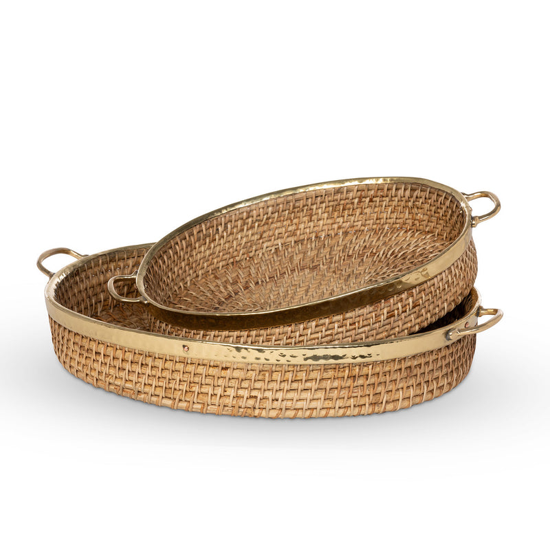 Lovecup Amelia Woven Bamboo and Brass Oval Trays, Set of 2 L059