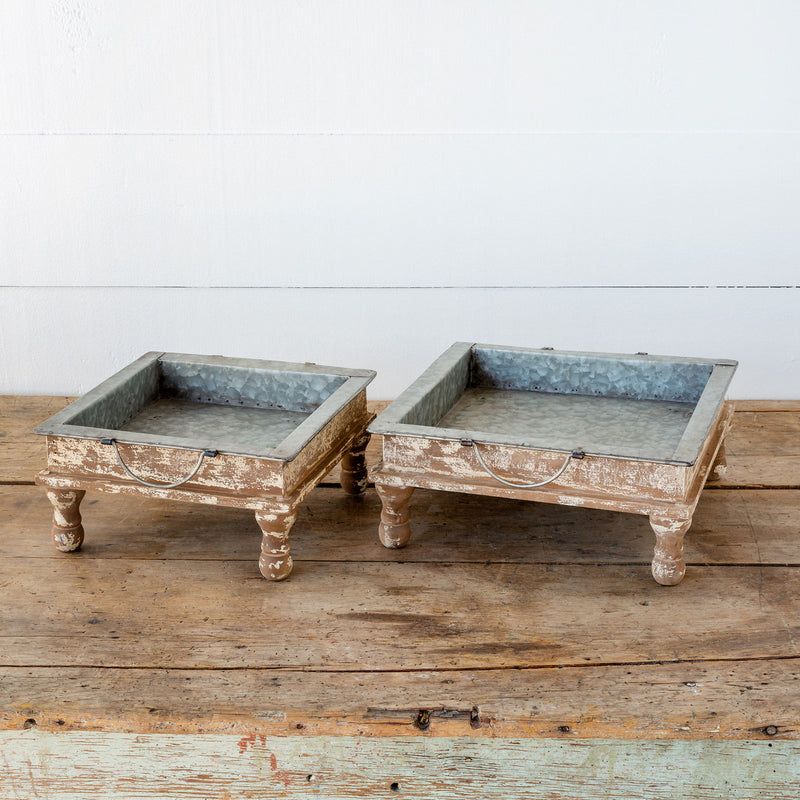 Lovecup Galvanized Standing Metal Farmhouse Trays, Set of 2 L985