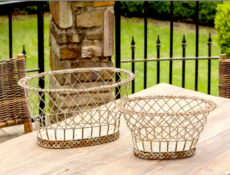 SET OF 3 WELDED METAL WIRE BASKETS RUSTIC COUNTRY STYLE USED IN