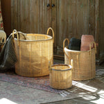 Woven Rattan Baskets with Handles, Set of 3, L005
