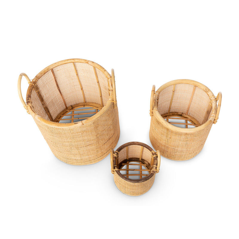 Woven Rattan Baskets with Handles, Set of 3, L005