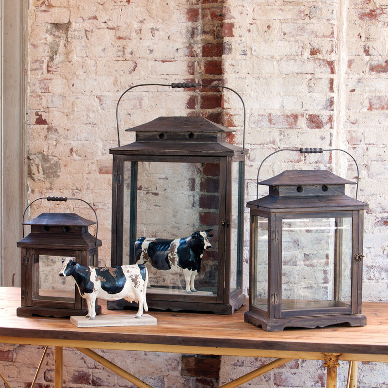 Lovecup Farmhouse Vintage Lantern Wooden Display Boxes, Set of 3, L306