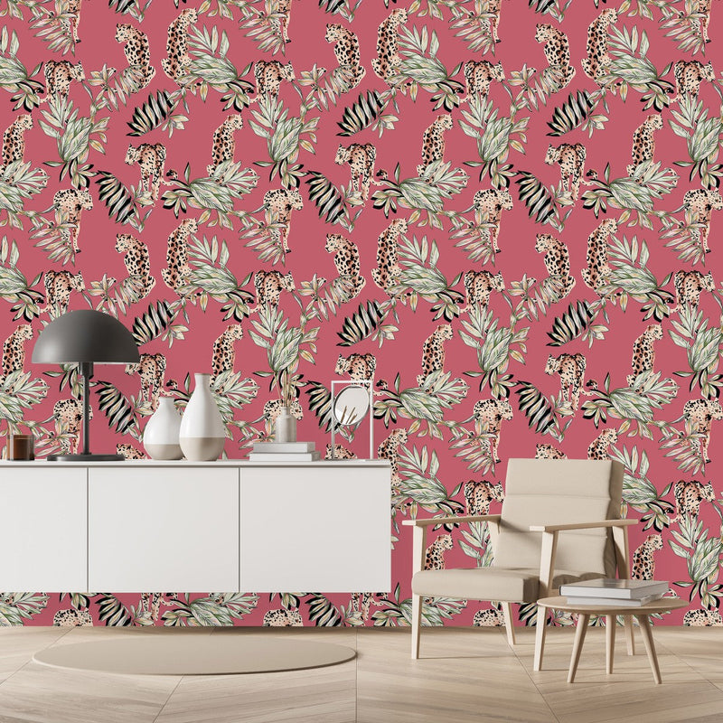 Pink Wallpaper with Leopard Pattern