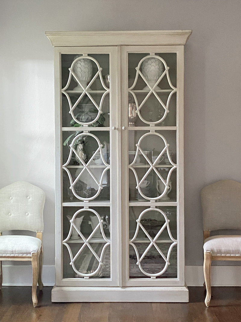 Adele Quatrefoil Design Wood Cabinet with Glass Doors L134