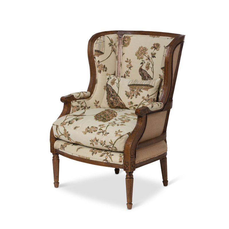 Lovecup Chinoiserie Inspired Pattern Wood Framed Wing Chair L027