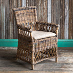 Lovecup Vintage Finished Rattan Chair with a Burlap Padded Cushion L155