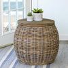 Round Rattan Side Table with Wood Teak Top L008