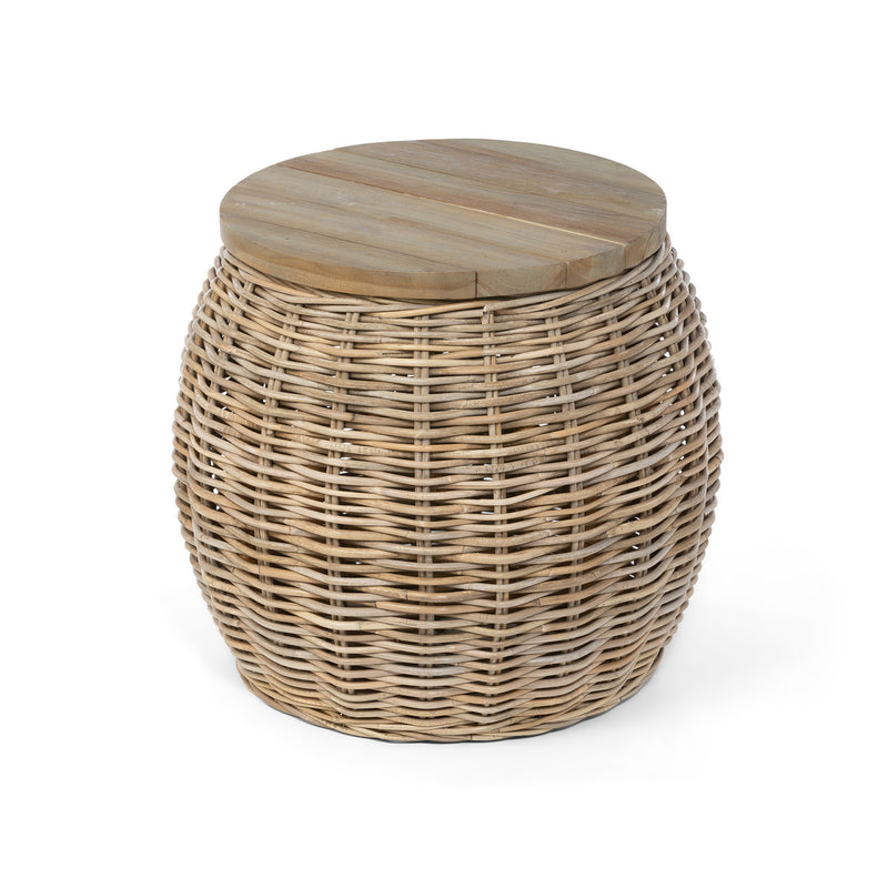 Round Rattan Side Table with Wood Teak Top L008