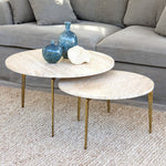 Honed Cream Travertine Top Round Nesting Cocktail Tables L113