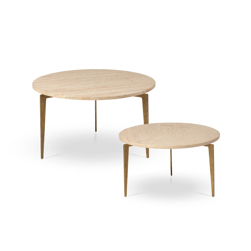 Honed Cream Travertine Top Round Nesting Cocktail Tables L113